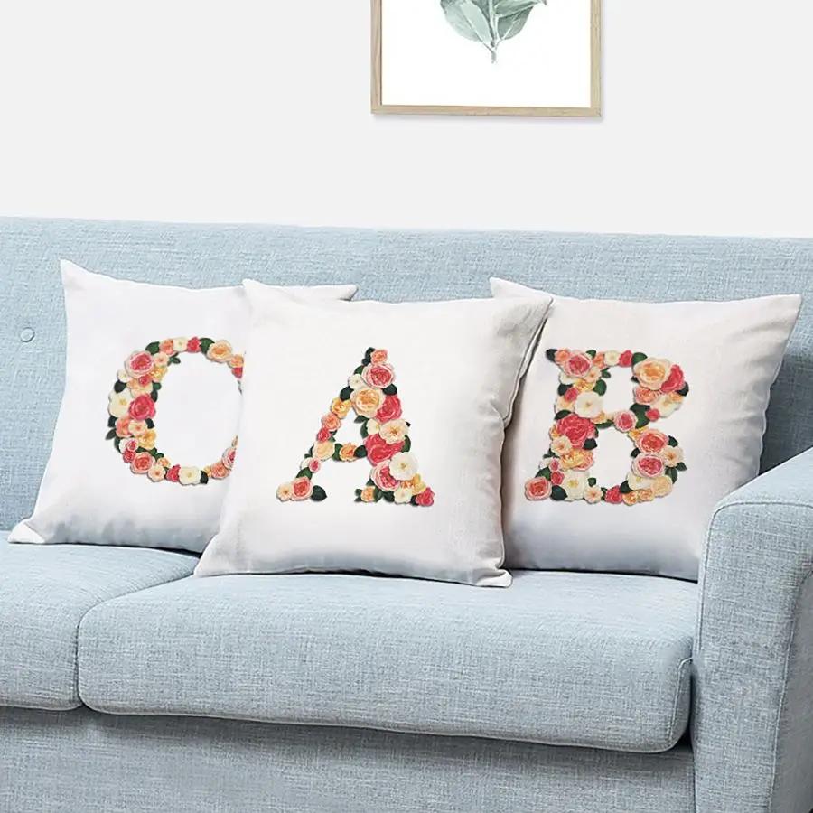 Pillow Home Decor Chair Pillowcase Wedding Decoration Cushion Cover Pink Flower Letter Sofa Car