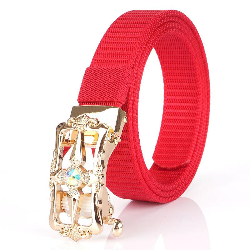 New Women'S Commuting Belt With Automatic Buckle Nylon Waistband, Outdoor Leisure Versatile Double-Layer Thick Belt