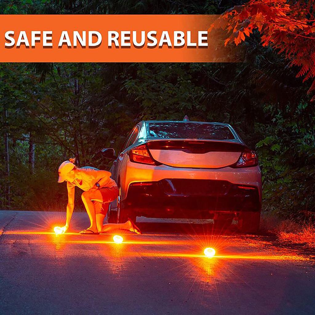 LED Road Flares Emergency Lights Roadside Car Safety Flare Kit for Vehicles 3 Disc Pack with Tools