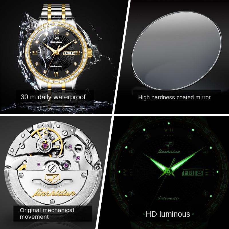 JINSHIDUN Marke Business Diamant Automatische Mechanische Uhr herren Business Wasserdichte herren Uhr herren Uhr