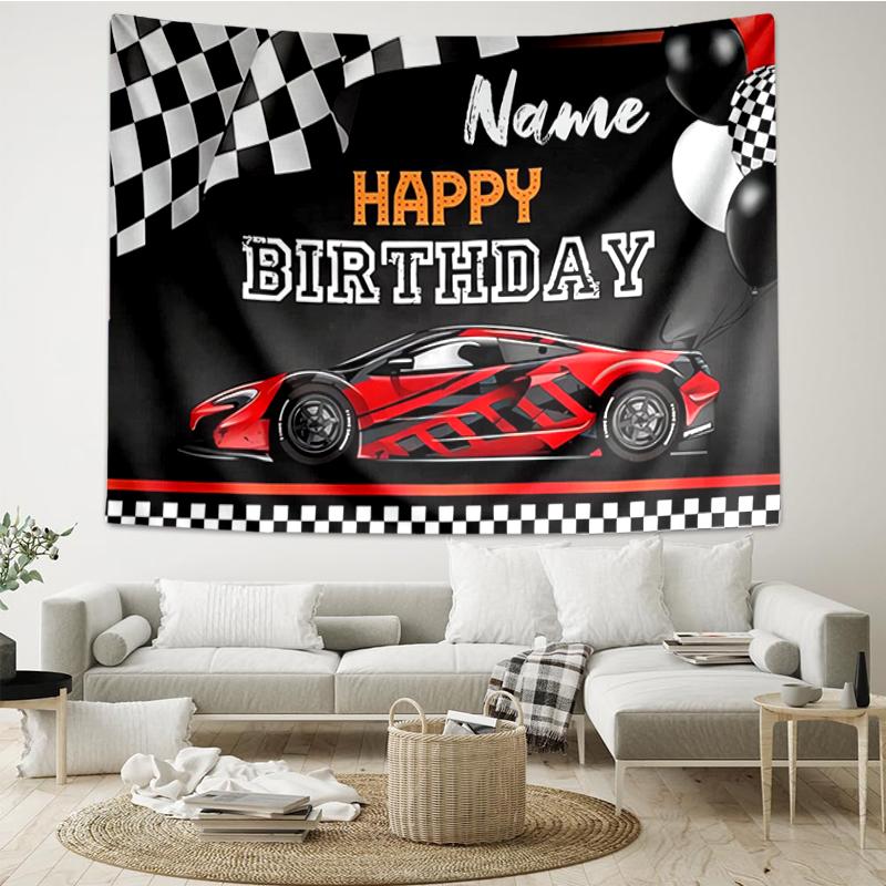 Custom Name Racing Print Tapestry, Backdrop, Easy Setup, Ideal for Bedroom, Office & Living Room, with Aesthetic Wall Hanging Decor.