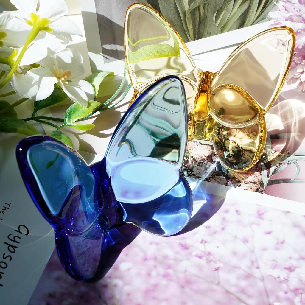 For Crystal Butterfly Figurine, Lucky Butterfly Ornaments, Glass Butterfly Statue, for Crystal Home Decor for Living Room,Table(Pink) (Blue)