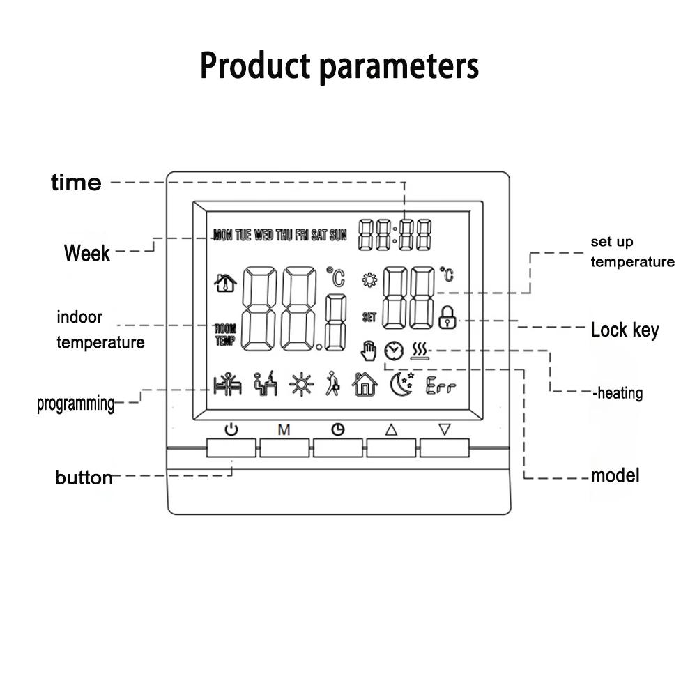 Chytrý termostat Podsvícený Baterie AA Programovatelný ovladač S dětskou pojistkou Domácí plynový kotel Regulátor teploty vytápění