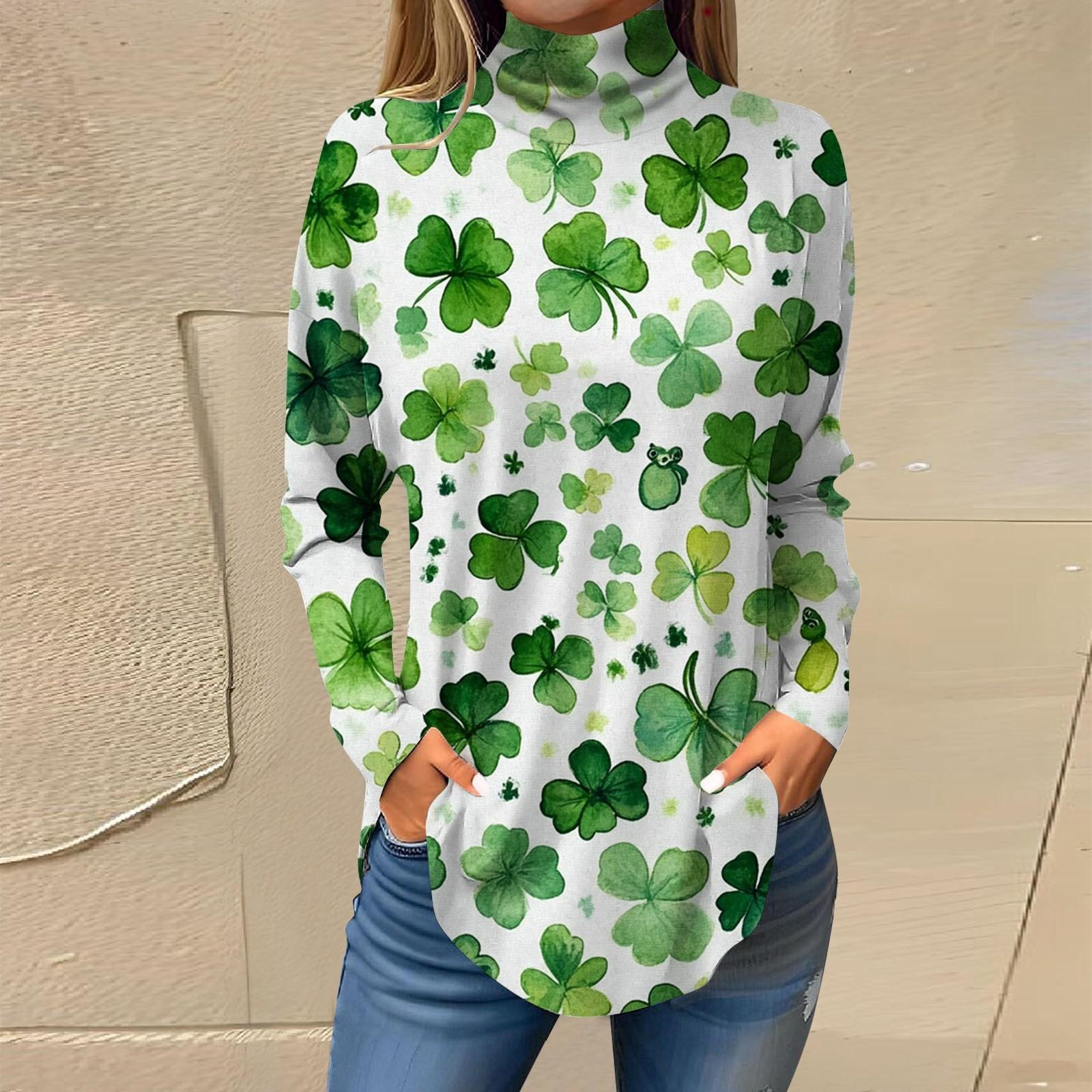 

Женский свободный с высоким воротом St. Футболка с длинными рукавами и принтом ко Дню Святого Патрика, топ и джемпер L