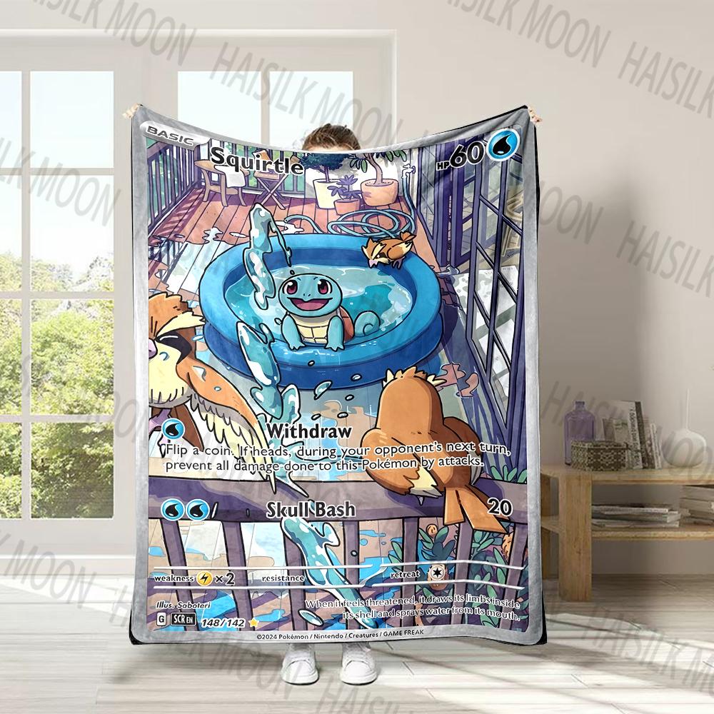 

Pokemon Cards Squirtle Print Blanket Fluffy Plush Sofa Bed Blanket for Kids Adults Travel Camping Supplies Car Office Blankets 75x90cm