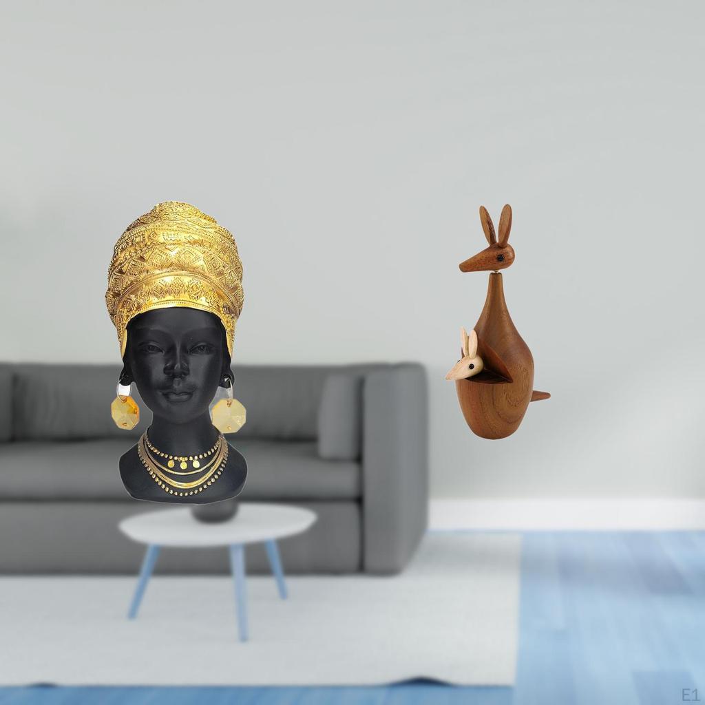 Creative African Woman Statue Resin And Wood Figurine Tabletop Ornament for Home Decor Centerpiece