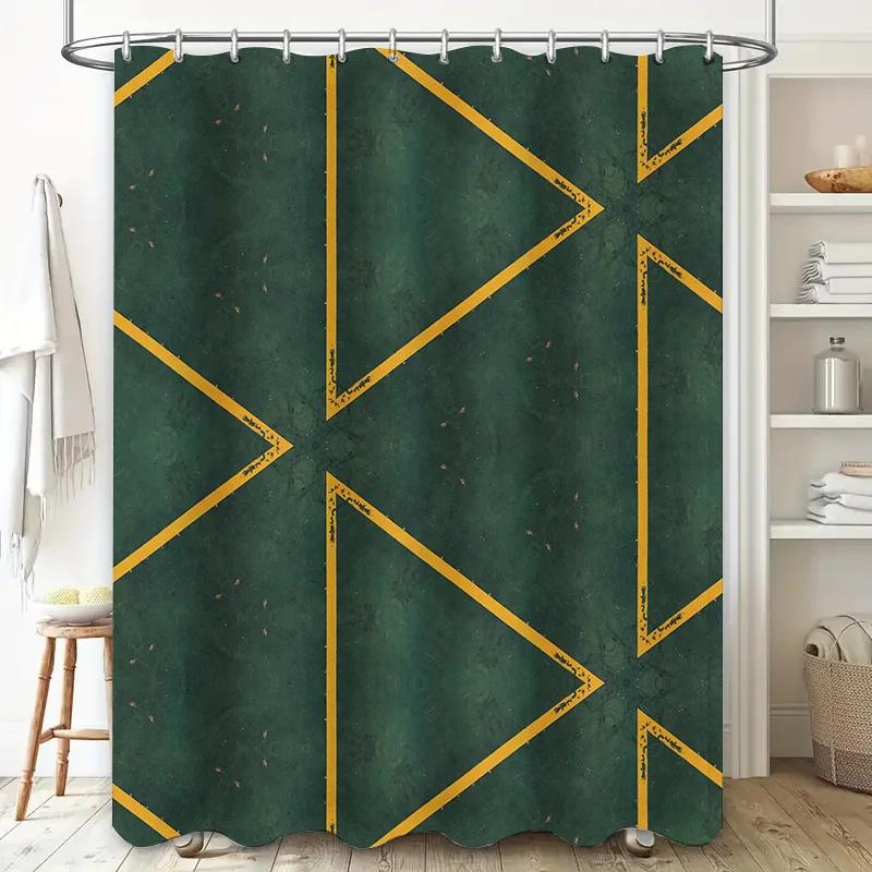 Grön marmor duschdraperi med gyllene linjer Modern lyxig badrumsinredning för heminredning (Storlek 72x84 tum)