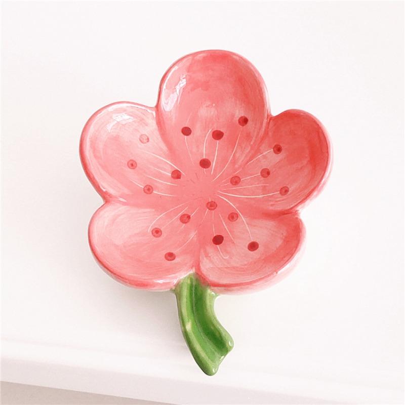 Creative Flowers Ceramic Soap Boxes Hotel Drain Water Soap Dish Painted Flower Stamens Soap Storage Tray Bathroom Accessories
