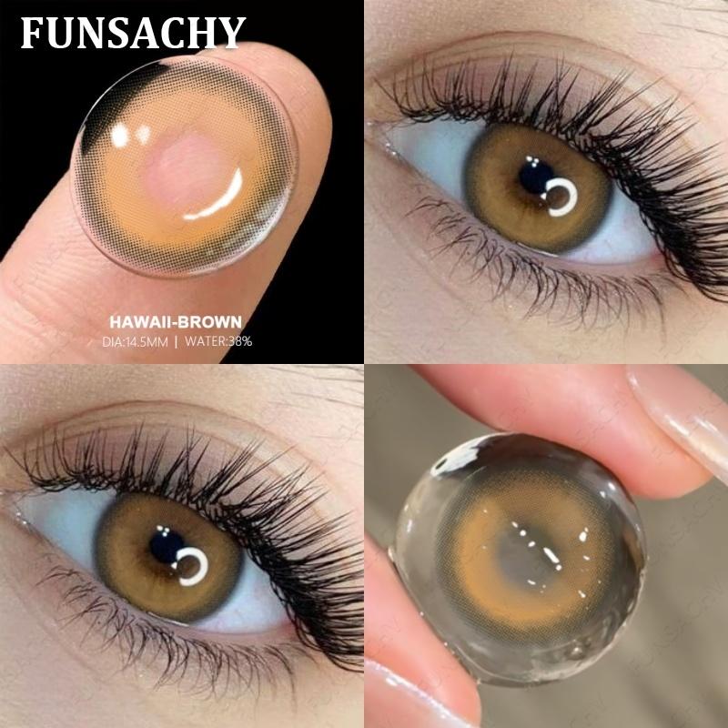 FUNSACHY 1pair Natural Blue Gray Color Contact Lenses Cosmetic Softlens 14.2mm Fashion Natural Brown Eye Contacts Yearly Use