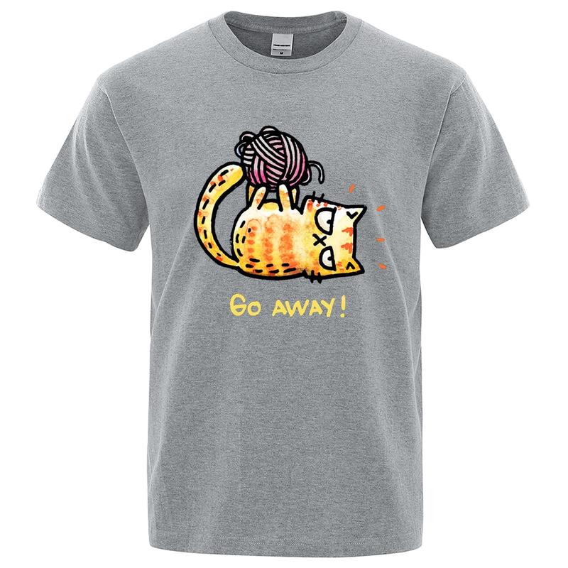 Angry Cat Go Away Cartoons Print Unisexs Tshirts Oversized Crewneck T Shirts Breathable Clothes Summer Cotton TShirt Loose