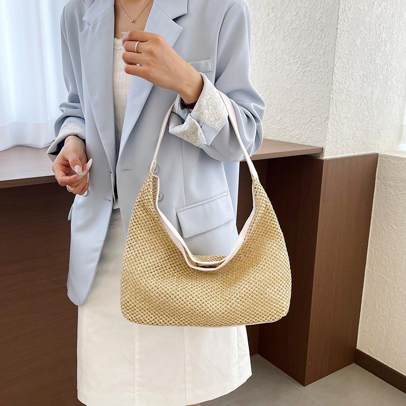 2026 Summer Fashion Women's Large Capacity Woven Straw Tote - Casual Single Shoulder Underarm Bag
