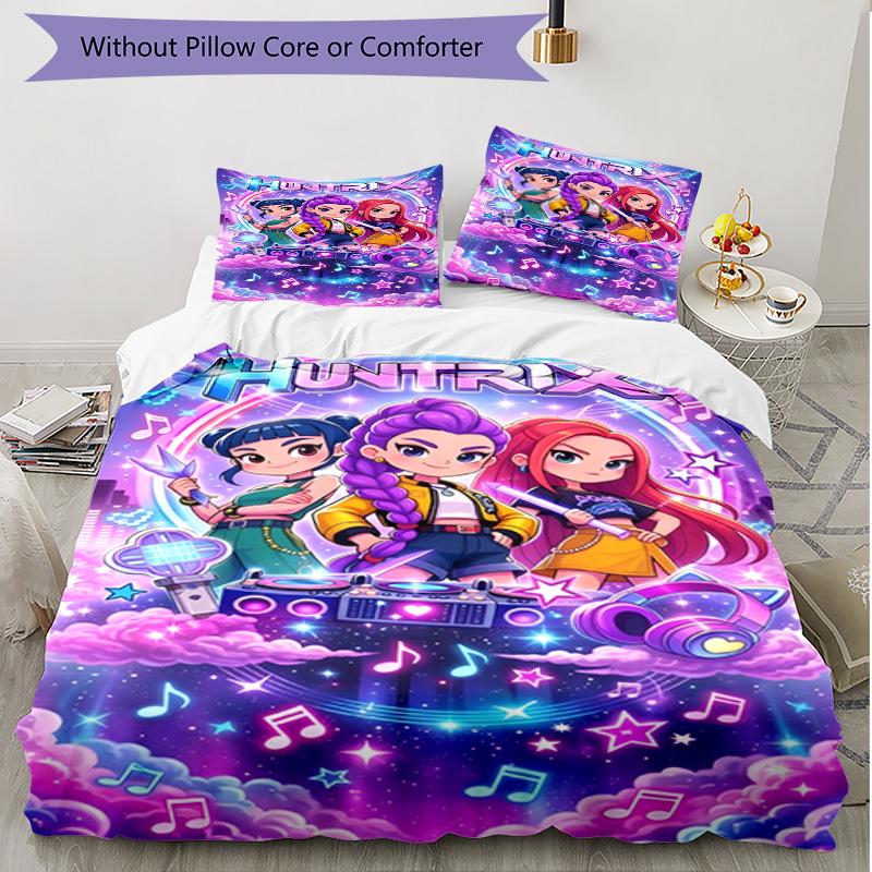 3pcs Duvet Cover Set (1*Duvet Cover + 2*Pillowcase, Without Core), KPop Demon Hunters Print Soft All‑Season Bedding Set, Home Bedroom Decor Gift