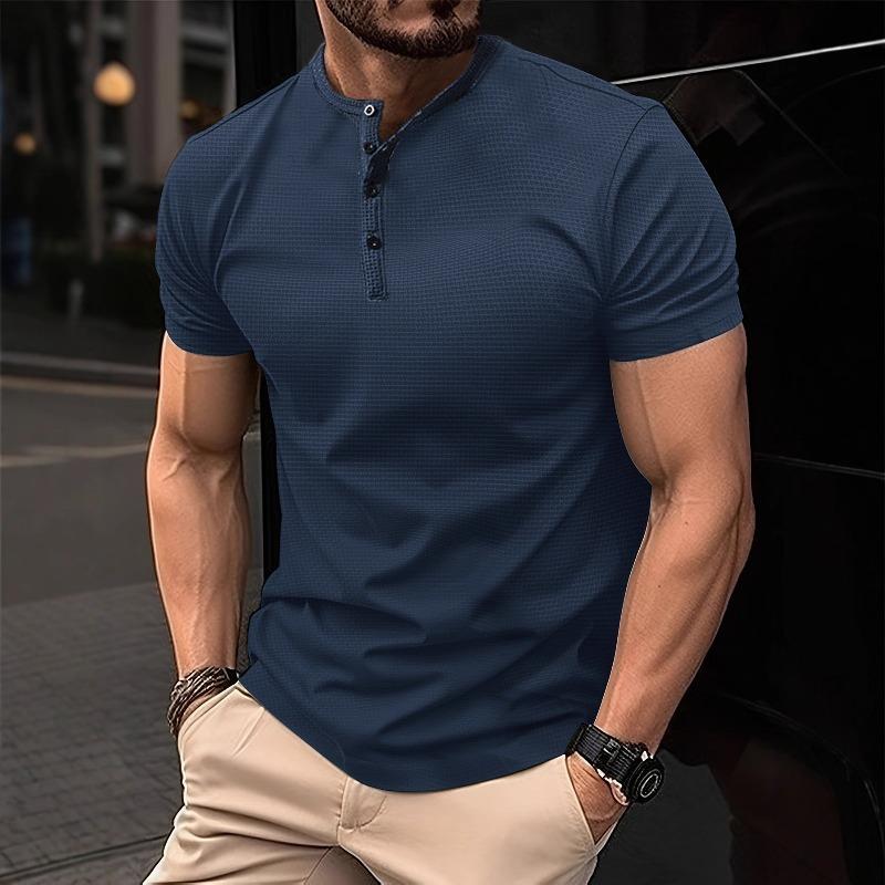 Men's Summer Solid Color Polo Shirt, Short Sleeve Button Down Breathable Casual Outdoor Sports Fashion Tops