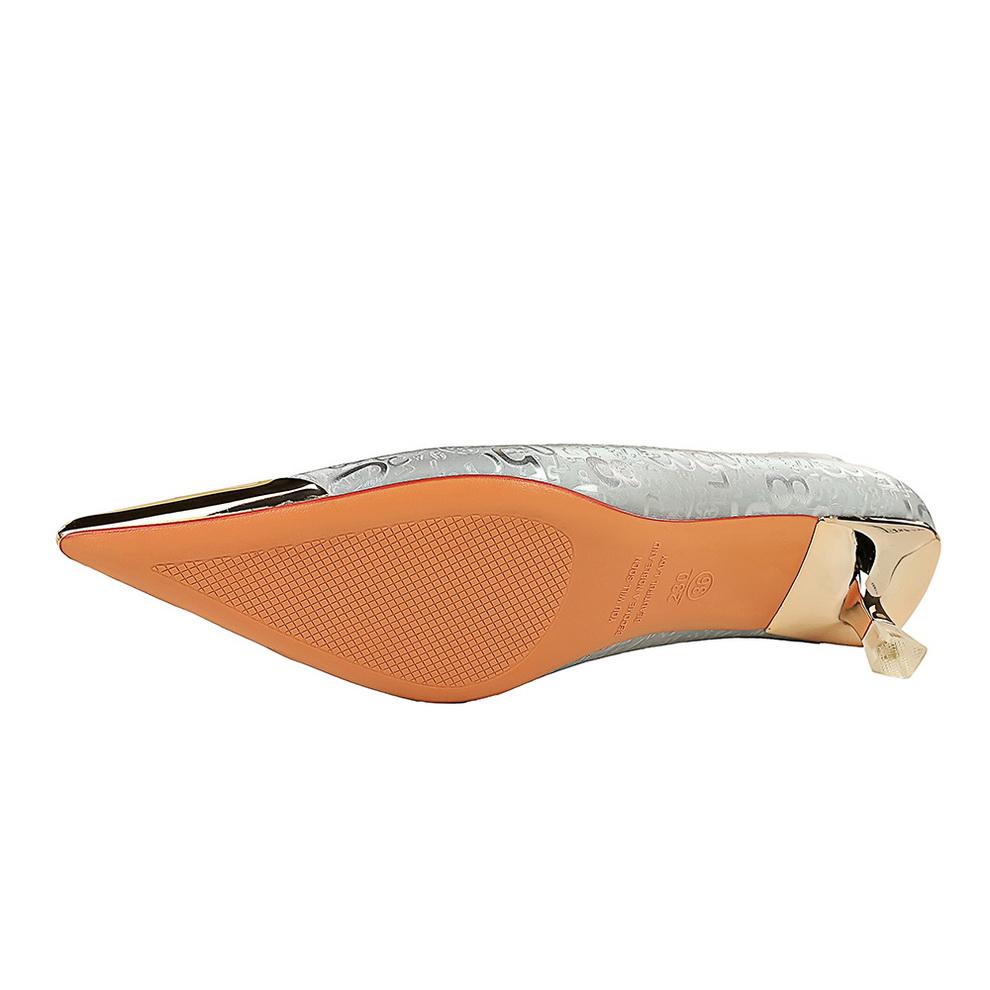 Mid Heel Shallow Mouth Metal Pointed Graffiti Pattern for Slimming Women's Shoes, Spring and Autumn Single Shoes