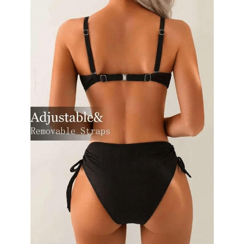 Women's Ethnic Print Two Piece Bikini Set - Side Tie High Waist Bathing Suit