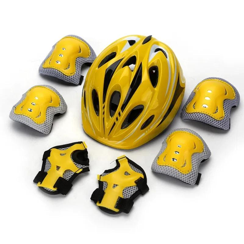 Children s Sports Helmet Set with Knee Pads Roller Skating Bicycle Helmet Children s Protective Gear Seven Piece Set Helmet