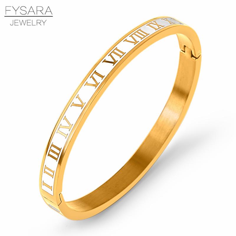 Vintage Roman Letter Bangles & Bracelets for Women Black Gold Numeral Color Charm Cuff Bangles Stainless Steel Jewelry