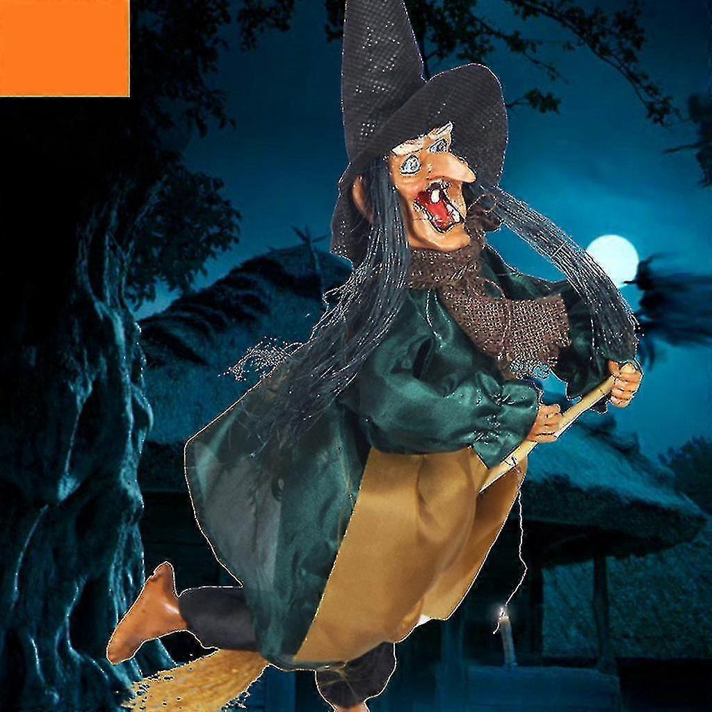 Halloween Hanging Animated Talking Witch Props Laughing Sound Control Decor