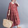 Abiti Cotone Lino Taglia Forte Stampa Fiori Vintage Abbigliamento Autunnale Donna Casual Largo Lungo Abito Estivo