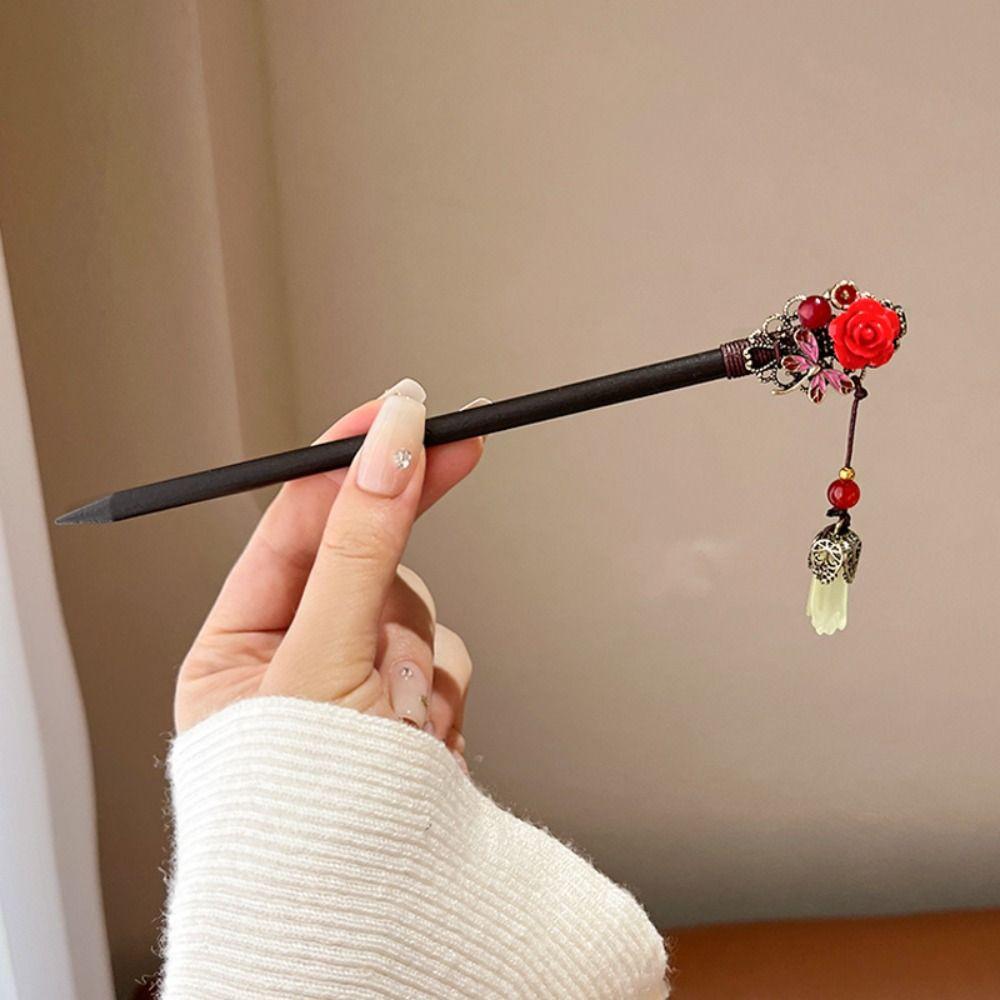 Chinesischer Stil Blumen Haarstab Haargabel Hanfu Haarstab Klassischer Holz Haarstab Mädchen