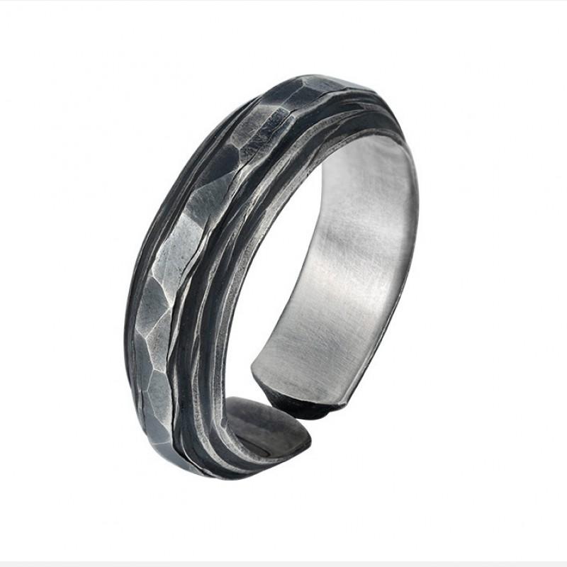 Adjustable Open Ring Men Women Vintage Rock Texture Geometric Skull Design Plated Unisex Finger