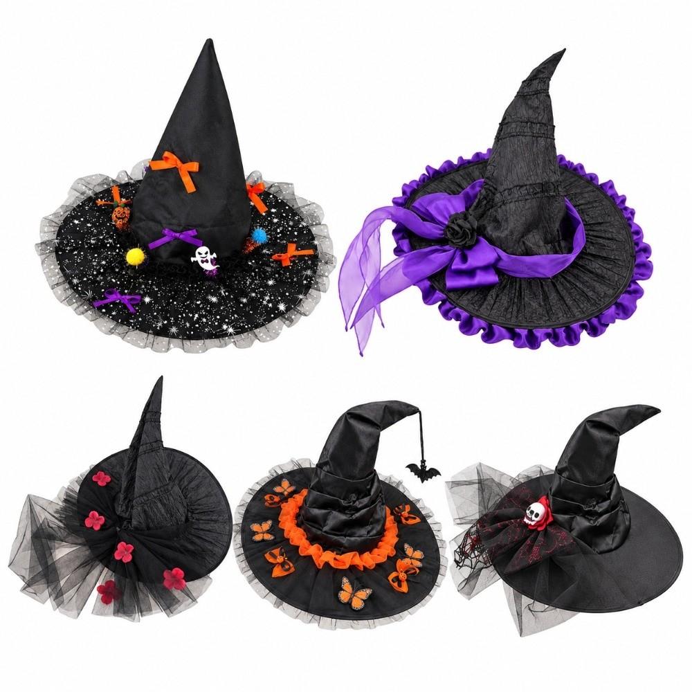 Wrinkled Design Halloween Black Witch Hat Dark Style Gothic-style Decorative Hats Haunted House