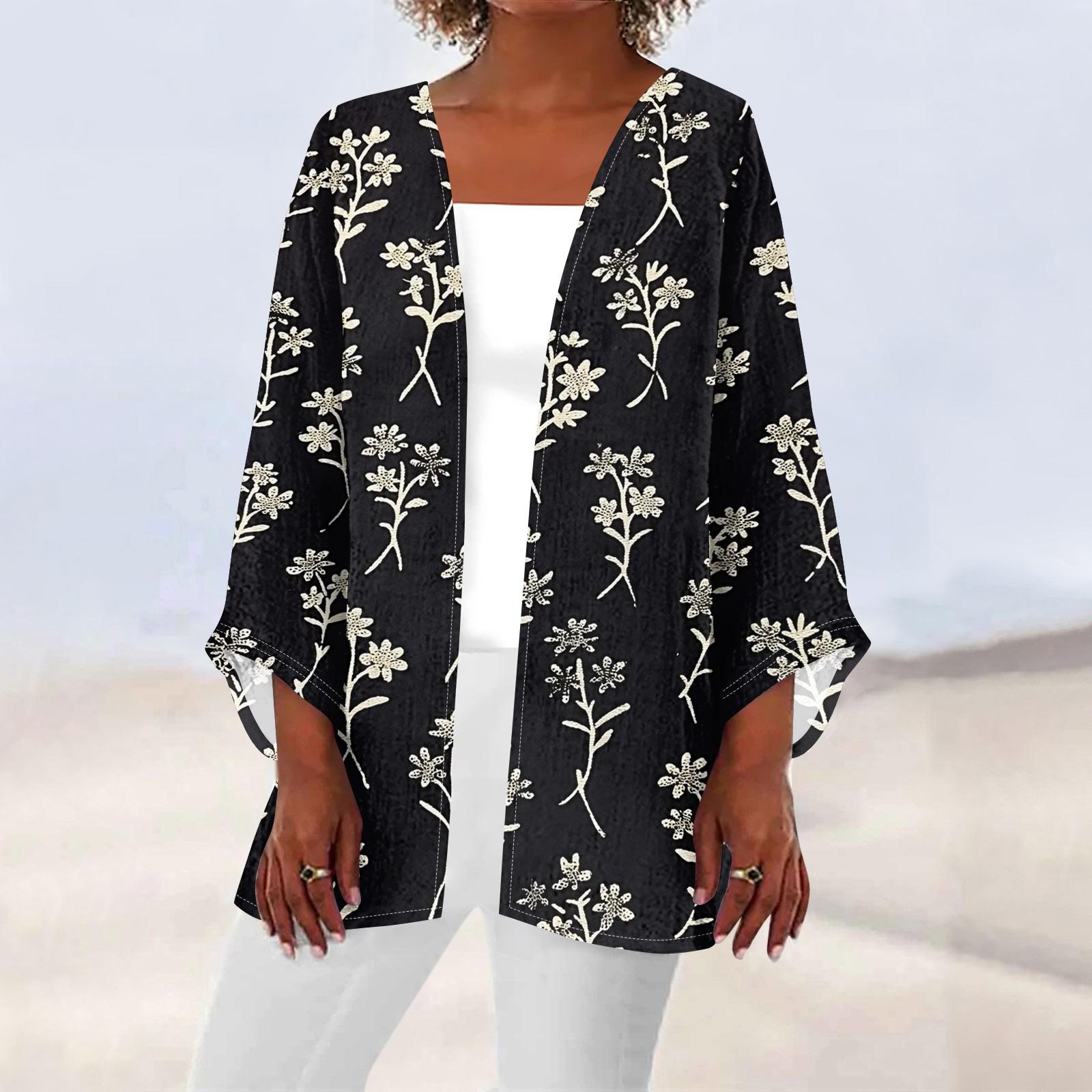 

Женская повседневная модная легкая куртка средней длины с принтом Caot в стиле ретро, ​​кардиган L чёрный