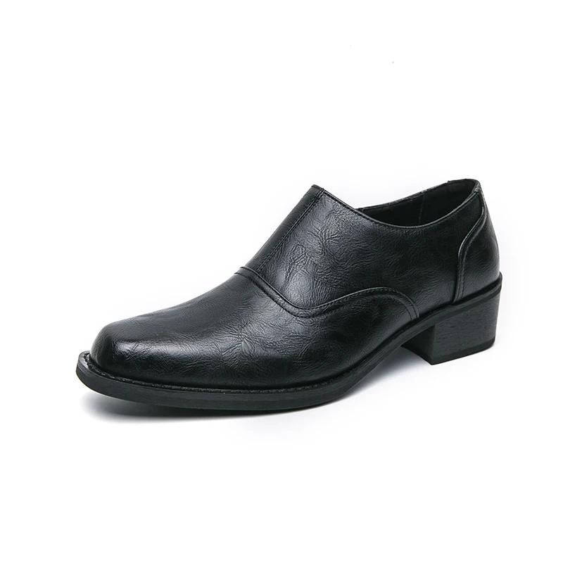 Men Platform Zip High Heel Leather Shoes Comfortable Height Increase Formal Dress Office Dance Shoes Men Wedding Groom Shoes