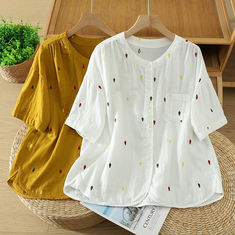 DIMANAF 2026 Plus Size Summer Women Blouse Shirts Tunic Oversize Loose Casual Embroidery Floral Cotton Linen Lady Tops