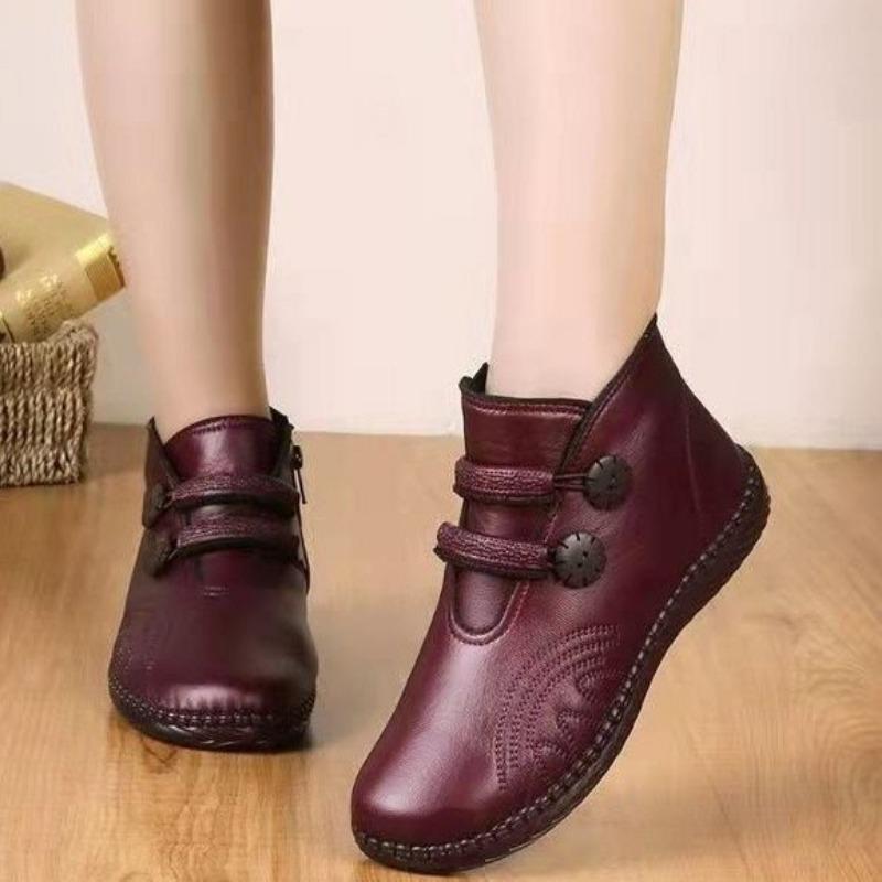 Womens With Cotton Fleece Shoes Flat And Antislip Grandmas Cotton Boots Short Boots