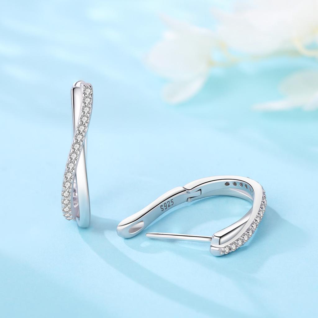 Orstarry S925 Silver Earring Versatile and Elegant Zirconia Twisted Hoop Earrings Fashion Jewellery Women Gift