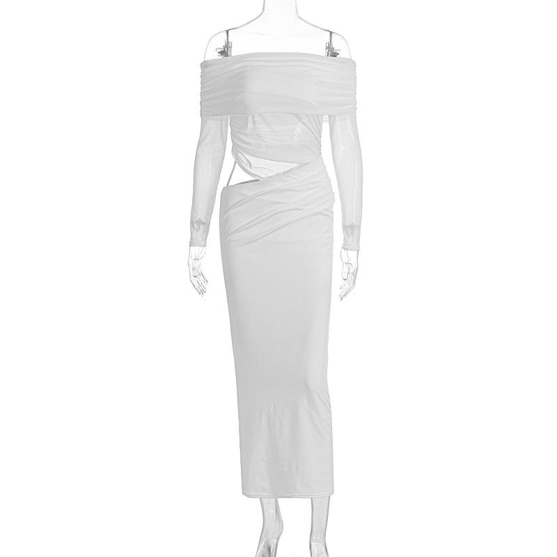2025 Summer Women’s Long Sleeve Mesh Spliced See-through Bandeau Dress