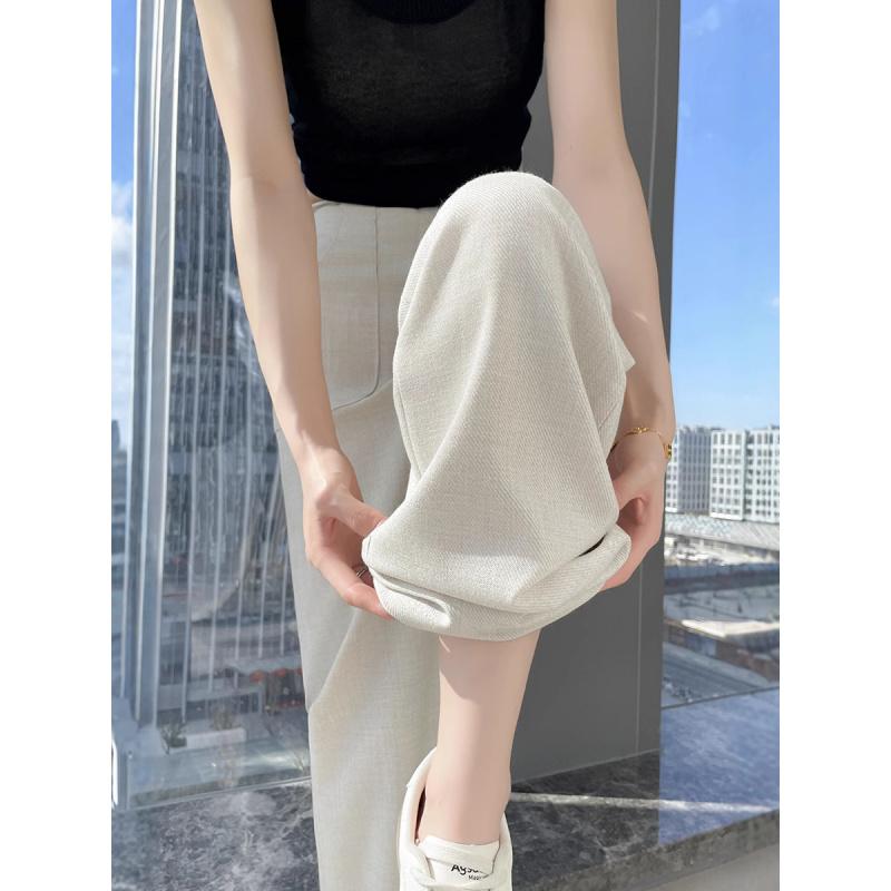 Imitation Linen Narrow Wide-Leg Suit Pants for Women, New Large Size High-Waist Draped Casual Pants, Straight-Leg Floor-Length Pants