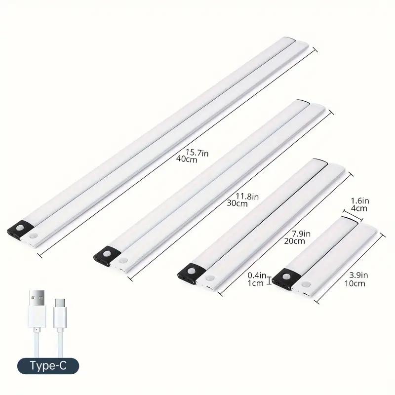 1 luz de gabinete com sensor de movimento LED, luz de gabinete sob o balcão, luz noturna de cozinha recarregável USB magnética sem fio, luz alimentada por bateria