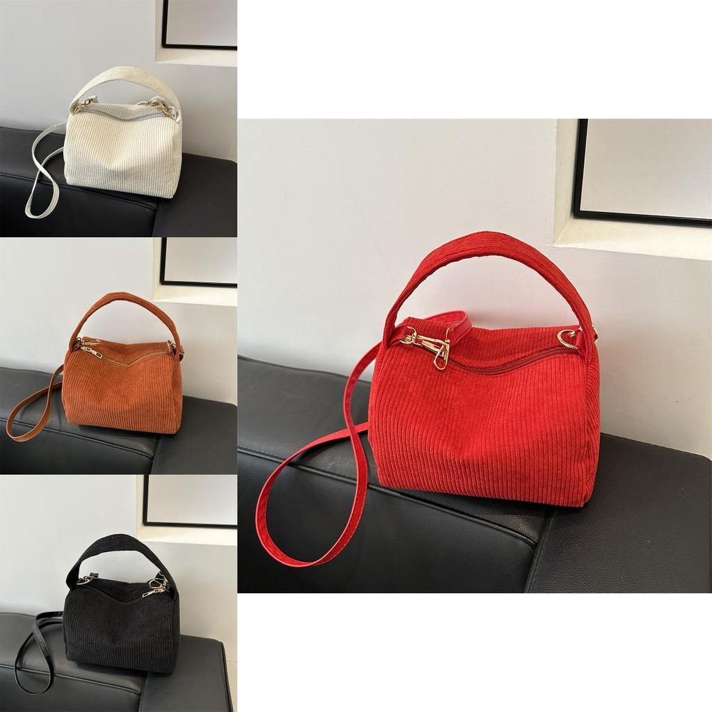 Fashionable Chic Simple Striped Corduroy Shoulder Crossbody Bag For Women
