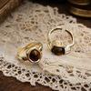 2Pcs Tiger Eye Stone Ring for Men Women, Adjustable Natural Stone Open Ring, Vintage Statement Ring, Jewelry Gift for Him Her