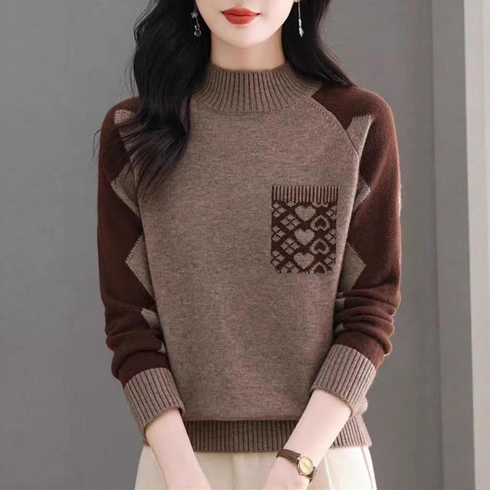Multicolor Sweater Women's Half Turtleneck Pullover Thickened Knitted Sweater Inner Top Loose Autumn and Winter Knitwear