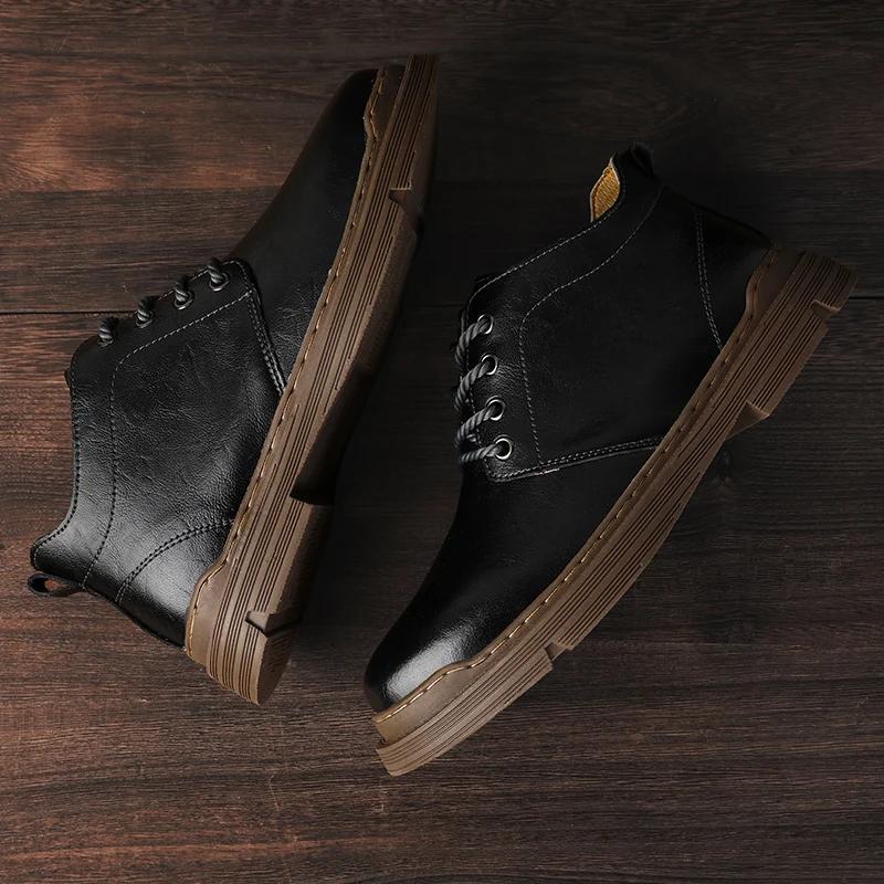 Модная мужская обувь до щиколотки Зимняя обувь с высоким верхом Кожаная обувь Модная — фото 4