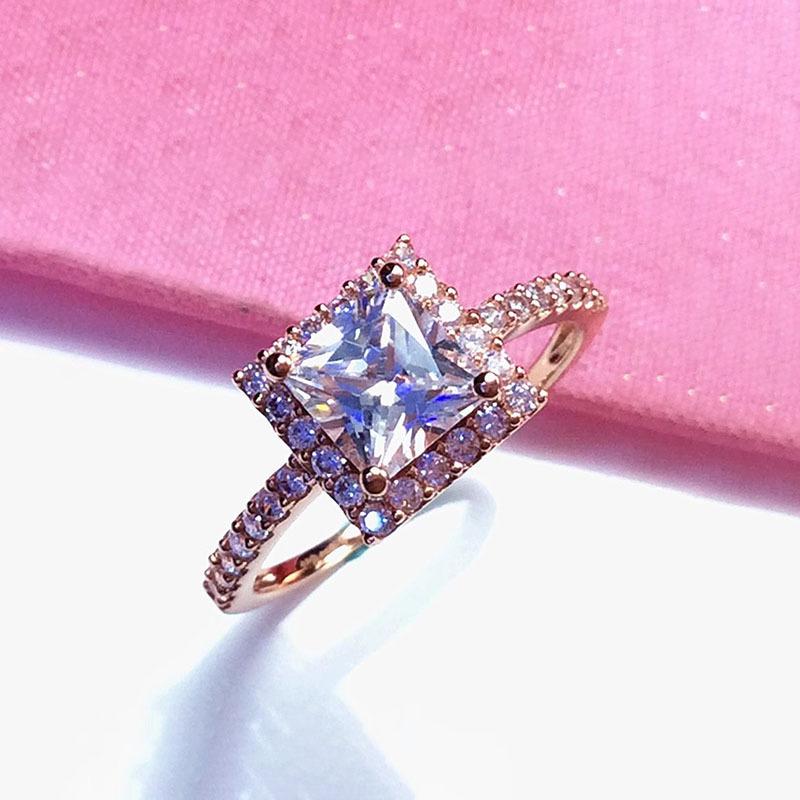 Purple Gold Four-Claw Zircon Ring, Simple Style, High-Grade Rose Gold Plated With Diamonds, Open Ring For Women Adjustable opening