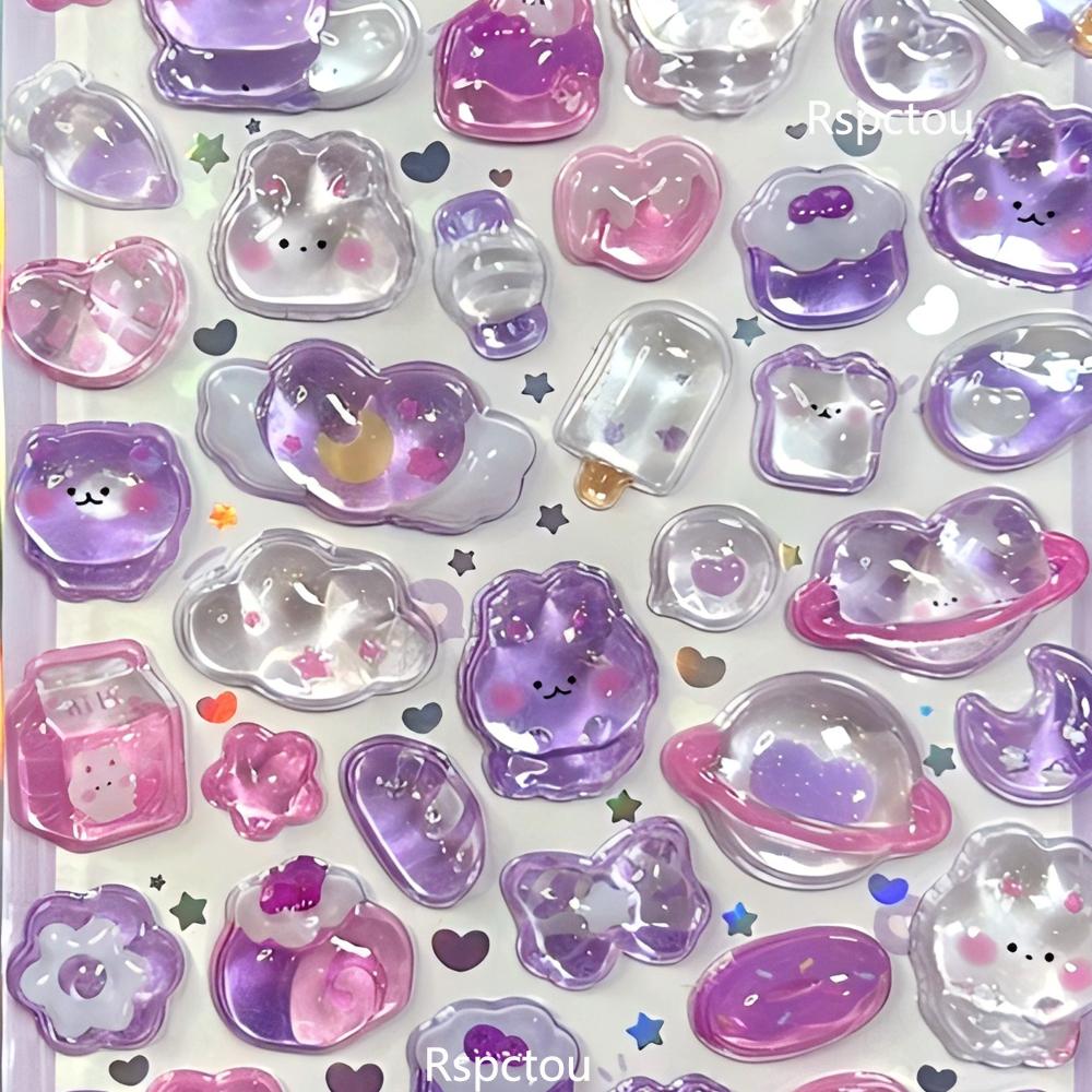 Kawaii Estetyczne Kreskówkowe Naklejki 3D z Reliefem Urocze Zwierzątka Jedzenie Kryształowe Pęcherzyki Naklejki Zabawki Urocza Dekoracja Naklejka Zabawki Prezenty