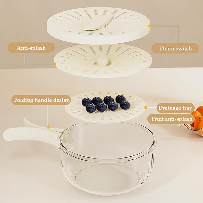 Draining Basket with Lid,  with Collapsible Handle,Portable Food Storage Container