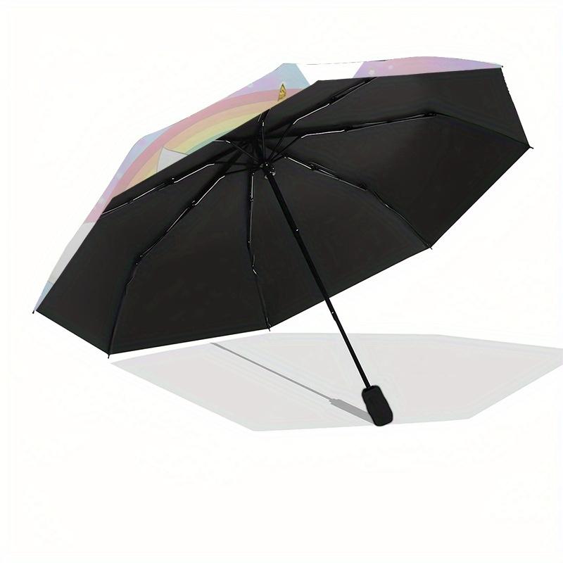 Unicorn,Rainbow Themed Automatic Folding Umbrella 8 Ribs Durable Iron Frame, Vibrant Color Design, Compact Travel Umbrella for Beach, Outdo