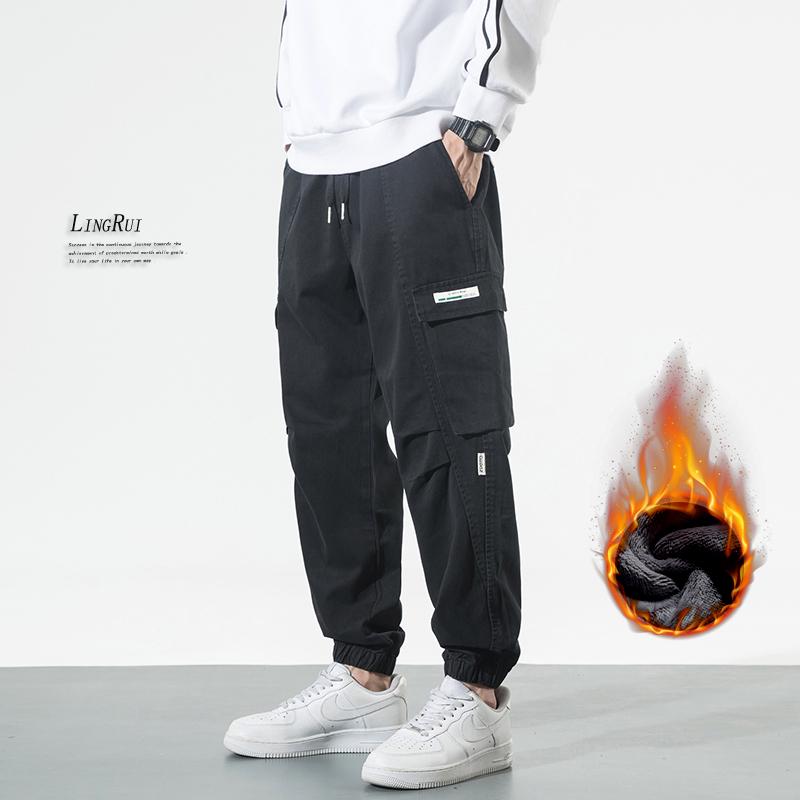 Lingrui Japanese Men's Loose Fit Trendy Wide-Leg Elastic Waist Multi-Pocket Overalls