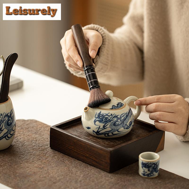 Modrobílý Ru porcelánový čajový set Šest džentlmenů Vzor čínského draka Čajové náčiní Teaware Čajový štětec Nádobí Stolní nádobí Ozdoby