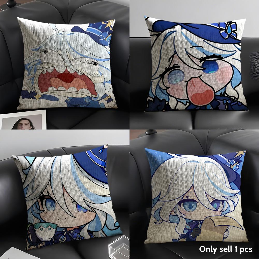 Furina Cute Genshin Impact Cushion Cover Natural Linen Organic Fabric Double-Sided Printing Sofa Home Decor Gift Pillow Case