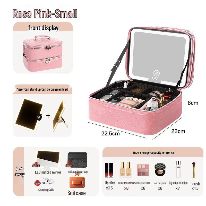 2025 High-Capacity LED Makeup Case: Portable Travel Bag with Mirror & Light