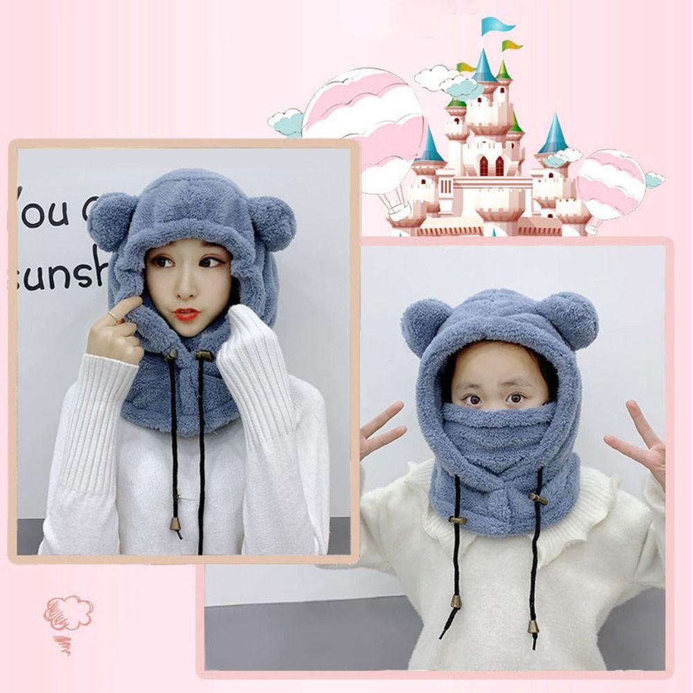 Windproof Winter Hats Balaclavas Mask Earflap Earmuff Cold Weather Bear Ear Hat  Women Girls