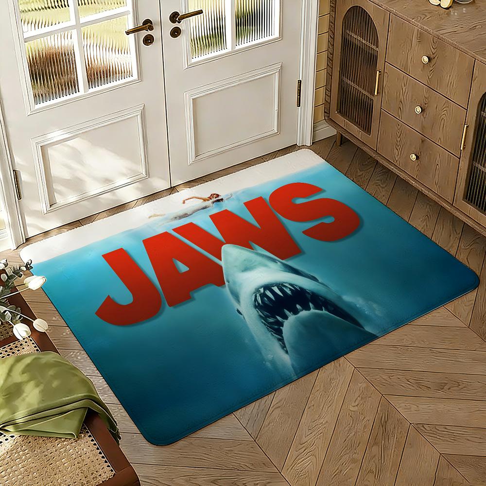 Jaws Thriller Movie Fans Floor Mat Soft Thickened Absorbent Non-Slip Bedroom Living Room Door Mat Home Decor Flannel Rugs