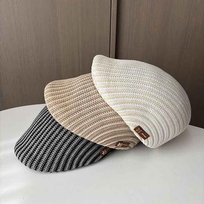 Spring and Summer Knitted Breathable Letter Small Label Forward Hat Women's Fashion Show Face Small Beret Front and Back Wear Forward Hat
