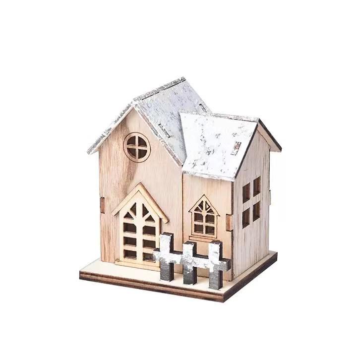Nordic Style Light-Up Wooden Christmas Tabletop House Ornaments